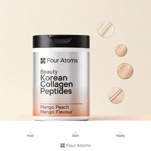 Four Atoms marine collagen powder with Type I and III collagen, hyaluronic acid and astaxanthin listed