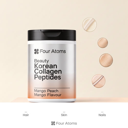 Four Atoms marine collagen powder with Type I and III collagen, hyaluronic acid and astaxanthin listed
