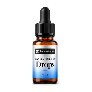 Four Atoms monk fruit drops 10 ml dropper bottle on a white background