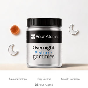 Four Atoms Overnight Restore gummies shown beside the pack